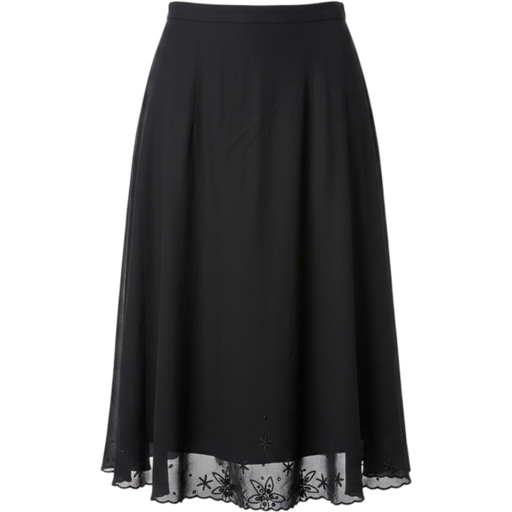 Robbie Bee Black 100% Silk Embroidered Sequin Midi Skirt Size 12 Y2k